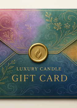 Generate an amazing cool candle company gifting card (envelope) design thumbnail. The envelope should have an elegant but sick/colorful design to represent different candle scents.
