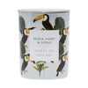 Acacia Honey and Citrus, large double wick candle. White candle with zebra and palm tree graphic.