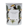 Acacia Honey and Citrus, large double wick candle. White candle with zebra and palm tree graphic.